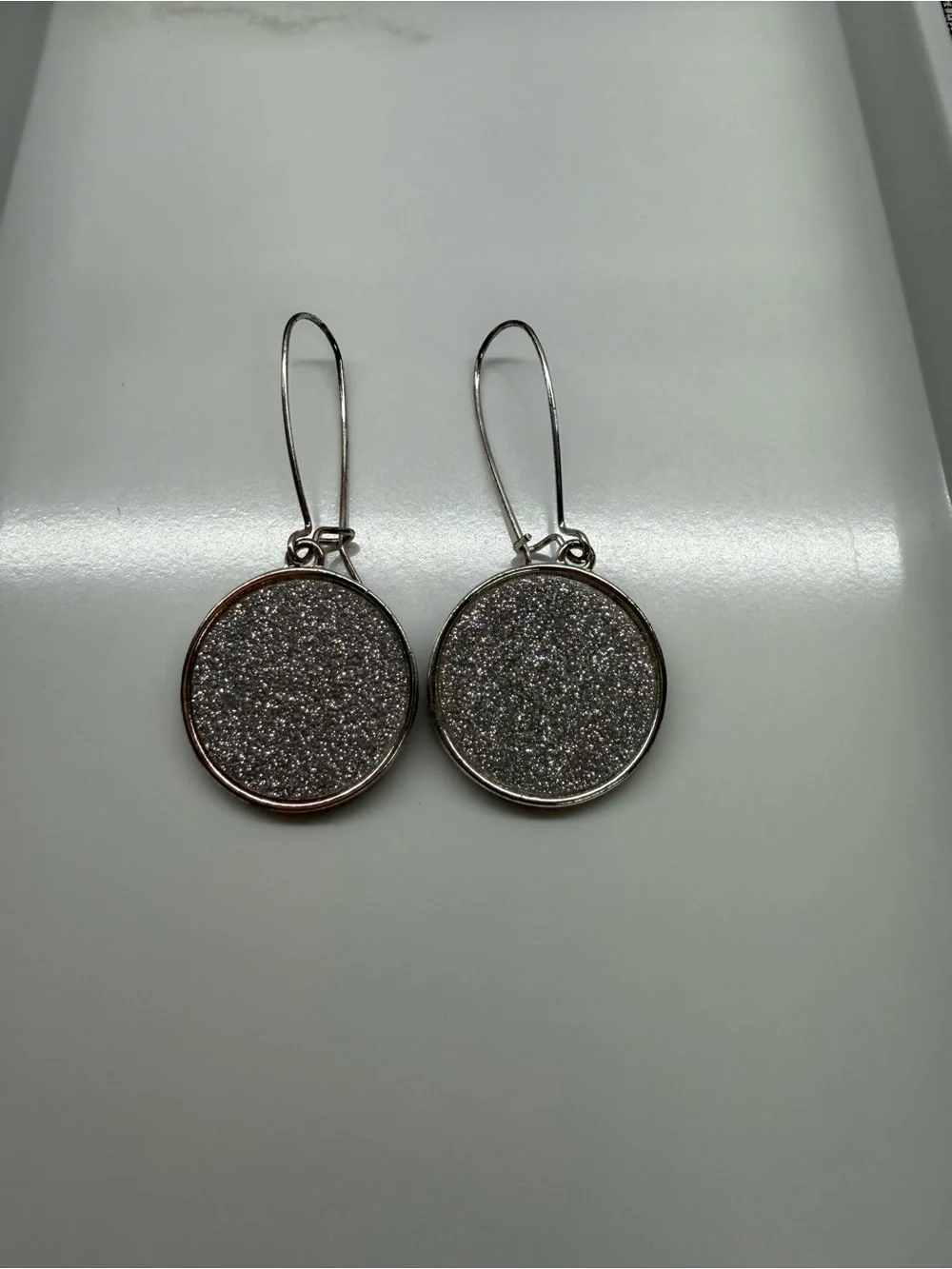 LOFT Silver Sparkle Round Drop Earrings